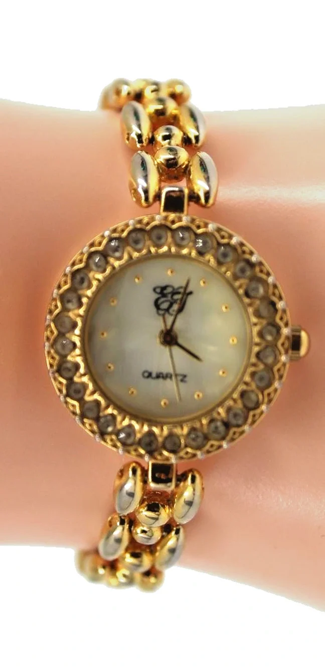 Elizabeth Taylor Ladies Fashion Watch • Rhinestones • Gold Tone • New Battery